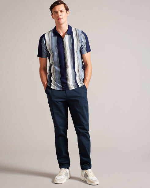 WALRAF-Tops-SS Textured Stripe Zip Polo- Ted Baker Romania